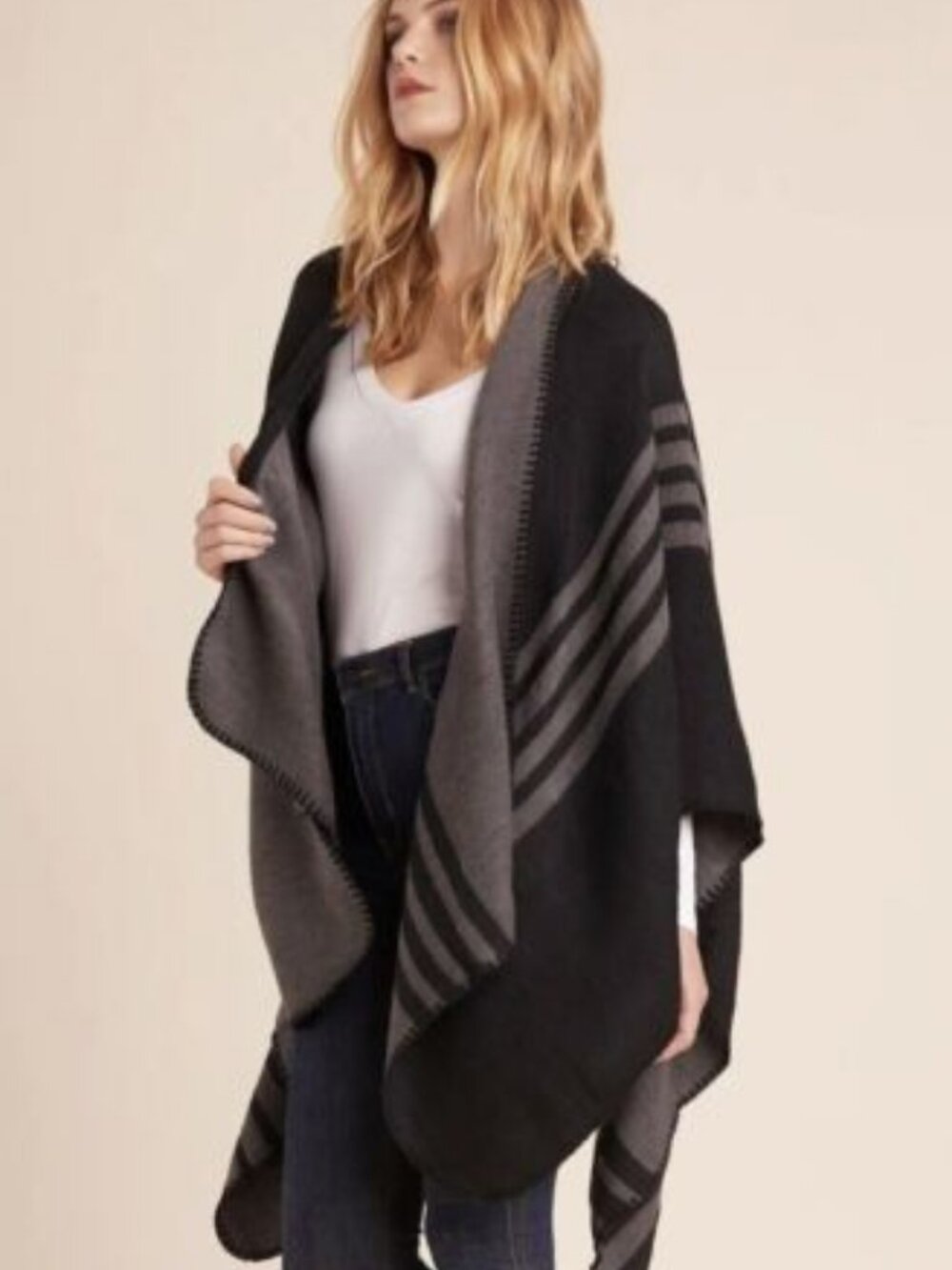 BB Dakota black and grey Roll With It reversible cozy blanket scarf